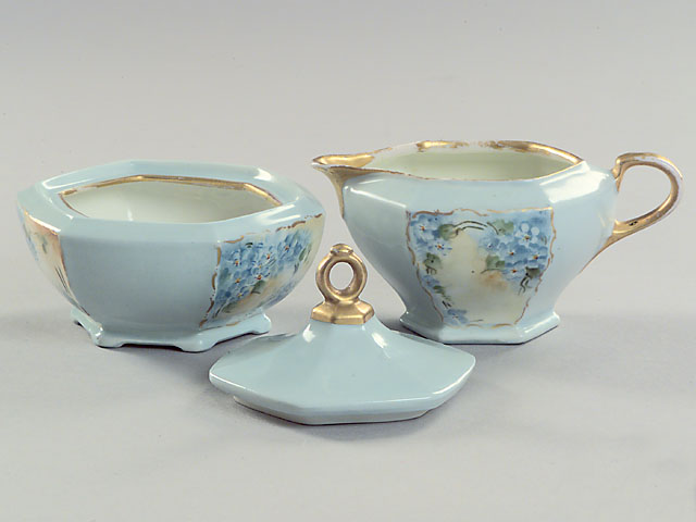 110 Year Old Hand Painted Gilt Porcelain Sugar Bowl & Creamer Set