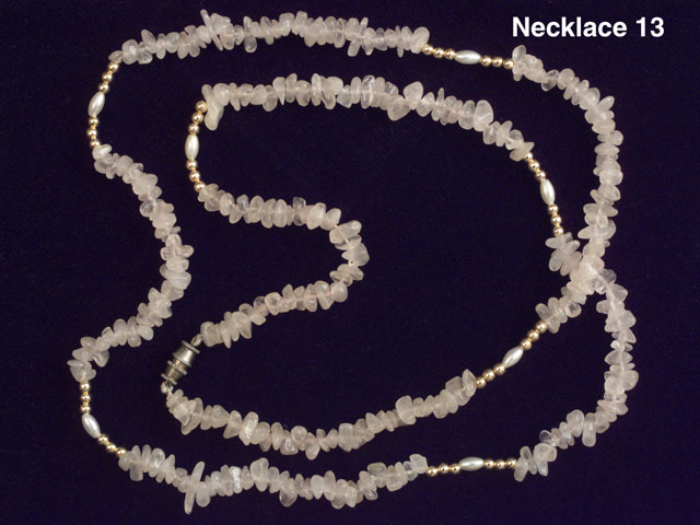 31" Necklace of Rose Quartz, Gold  & Pearls