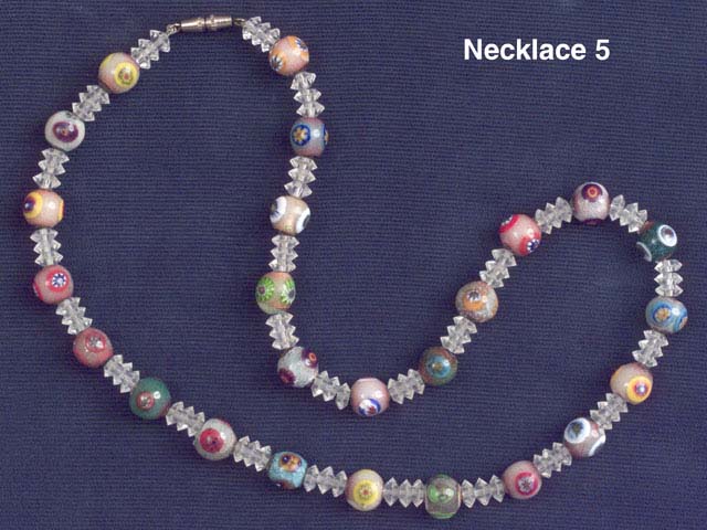 18" Handmade Venetian Glass Necklace with  Faceted Crystal Beads and Silver Barrel Clasp